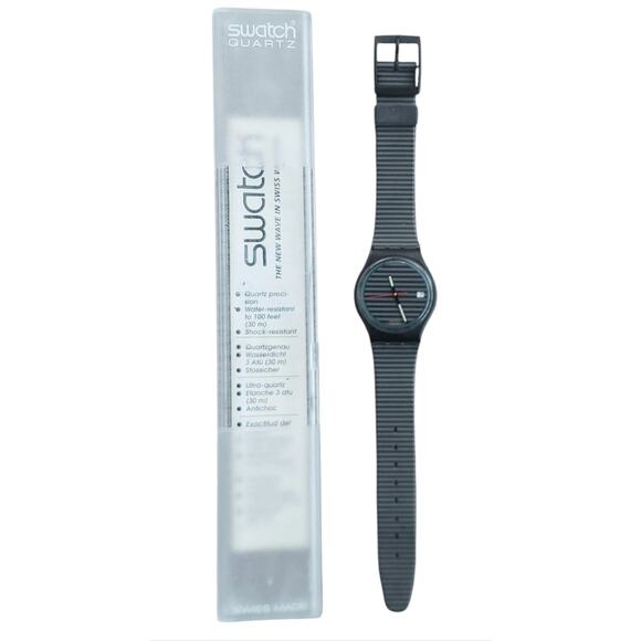 NOS Swatch Watch GREY LINE GB411 1989 Collectible Vintage Swiss Made Quartz Rare - Picture 2 of 6